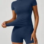 Navy Blue Short Sleeve Activewear Set