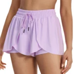 Women's Flowy Running Shorts Plain 2 IN 1 Drawstring Waist Shorts Gym Yoga Athletic Workout Tennis Sport Skorts Skirts Ladies
