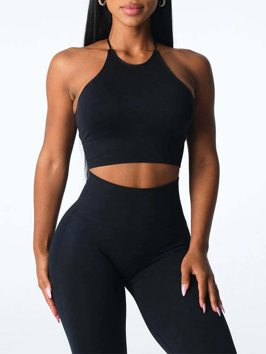 kf-Sa32cbed97ae94722903ce949db4dc1e0P Seamless Solid Color Bralette Sports Bra - Image 1